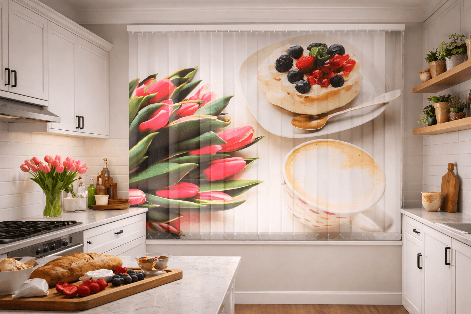 Neutral Tones Kitchen - Kitchen custom printed vertical blinds
